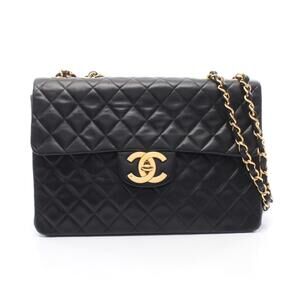 Chanel Matelasse Single Flap Shoulder Bag Lambskin Sheepskin Black